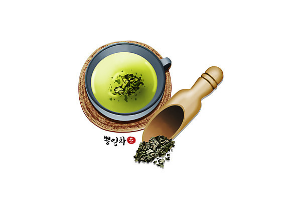 PSD 일러스트 건강 사람없음 초록색 한의학 차 찻잔 찻주전자 뽕잎 한방차 국내일러스트 음료 컬러 잎 의학 주전자 잔 차_음료 전통차 파일형식