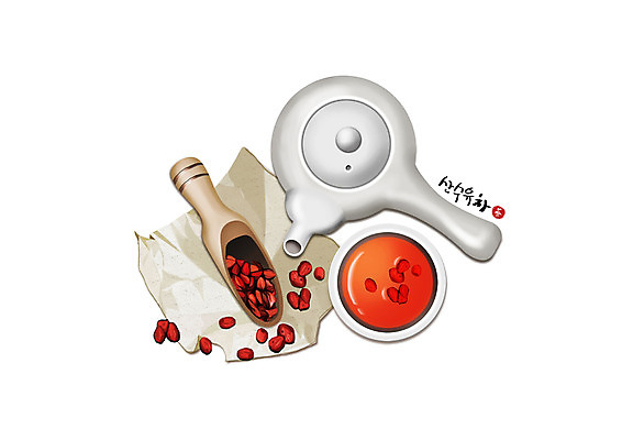 PSD 일러스트 건강 사람없음 빨간색 한의학 흰색 차 찻잔 찻주전자 산수유 산수유열매 한방차 국내일러스트 열매 꽃 음료 컬러 의학 주전자 잔 차_음료 전통차 파일형식