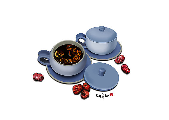 PSD 하늘색 일러스트 건강 사람없음 한의학 차 찻잔 찻주전자 대추 대추차 한방차 국내일러스트 음료 의학 주전자 잔 파란색 차_음료 전통차 파일형식