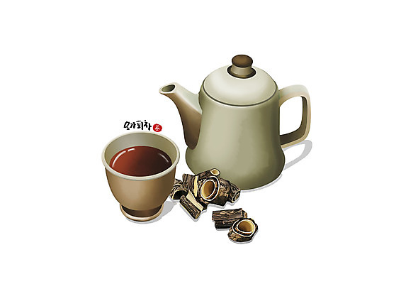 PSD 일러스트 건강 사람없음 한의학 차 찻잔 찻주전자 베이지색 오가피 한방차 국내일러스트 음료 컬러 의학 주전자 잔 차_음료 전통차 파일형식