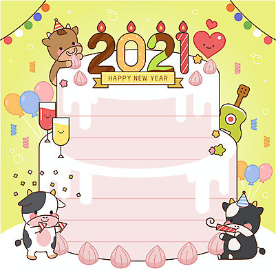 일러스트 촛불 새해 사람없음 노란색 파티 케이크 새해인사 기타 하트 메모지 소 샴페인 해피뉴이어 풍선 소캐릭터 2021년 신축년 국내일러스트 AI파일 모양 컬러 동물캐릭터 초 포유류 현악기 디저트 주류 이벤트 사무용품 인사 연도 파일형식 벡터