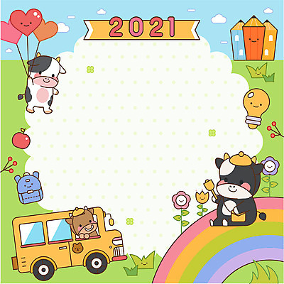 무지개 일러스트 전구 학용품 책가방 사람없음 초록색 연필 메모지 소 사과 스쿨버스 신학기 등교 풍선 소캐릭터 입학식 2021년 국내일러스트 AI파일 자연요소 컬러 동물캐릭터 가방 과일 포유류 문구용품 버스 필기구 사무용품 연도 등하교 파일형식 벡터