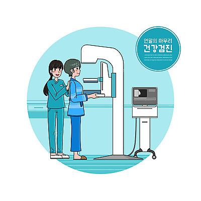 전신 PSD 여자 일러스트 의료기기 서기 사람 성인 두명 파란색 간호사 잡기 가슴 건강검진 유방암검사 성인여자만 국내일러스트 컬러 의학 모션 신체부위 의료진 검사_조사 여자만 성인만 파일형식