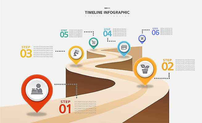 길 일러스트 사람없음 컬러풀 행선지 인포그래픽 순서 타임라인 국내일러스트 AI파일 컬러 파일형식 벡터
