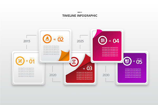 종이 일러스트 사람없음 컬러풀 인포그래픽 벗겨짐 정사각형 연혁 순서 타임라인 국내일러스트 AI파일 도형 컬러 모션 파일형식 벡터