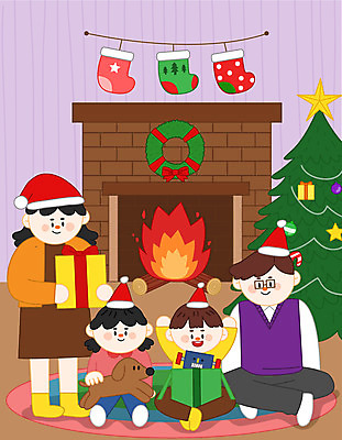 전신 여자 남자 딸 행복 아들 어린이 크리스마스 겨울 일러스트 산타모자 가족 엄마 양말 선물 들기 사람 여러명 성인 부모 컬러풀 크리스마스트리 화목 자녀 아빠 강아지 로봇 벽난로 국내일러스트 AI파일 모자_잡화 계절 기념일 감정 컬러 다수 컨셉 관계 모션 반려동물 개 파일형식 벡터