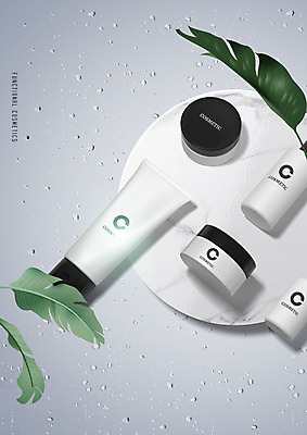 PSD 편집이미지 나뭇잎 사람없음 뷰티 화장품 회색 물방울 대리석 패키지 스킨케어 이미지편집 컬러 잎 재료 파일형식