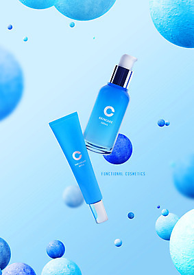 PSD 편집이미지 사람없음 파란색 뷰티 화장품 원형 패키지 스킨케어 입체도형 이미지편집 도형 컬러 입체 파일형식