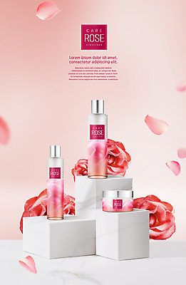 PSD 편집이미지 꽃잎 분홍색 사람없음 뷰티 장미 화장품 패키지 스킨케어 단상 낙화 이미지편집 꽃 컬러 파일형식