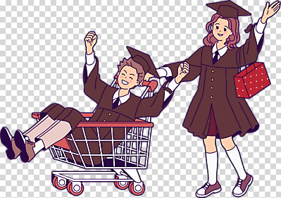전신 편집 편집이미지 학생 여자 남자 학사모 졸업 청소년 졸업생 선물 누끼 사람 이벤트 두명 쇼핑 쇼핑백 갈색 손들기 세일 카트 쇼핑카 기쁨 만세 축하 졸업가운 PNG 편집소스 모자_잡화 교육 감정 컬러 컨셉 가방 모션 가운 파일형식
