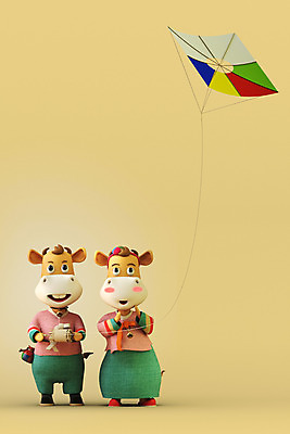 PSD 편집 편집이미지 커플 두마리 새해 사람없음 3D 소띠 소 한복 디지털합성 연 연날리기 소캐릭터 베이지색 편집소스 2021년 신축년 편집3D 한국전통 컬러 동물캐릭터 2 포유류 관계 놀이용품 전통놀이 십이지신 전통의상 연도 파일형식