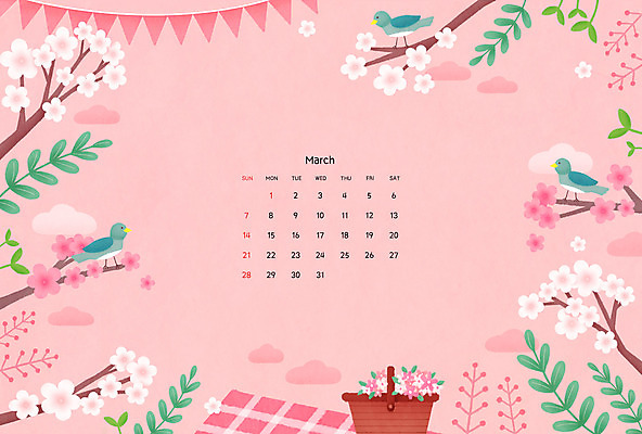 PSD 식물 구름 꽃 분홍색 일러스트 조류 나뭇잎 사람없음 소풍 새싹 봄 달력 벚꽃 3월 돗자리 봄소풍 2021년 국내일러스트 자연요소 동물 계절 컬러 잎 야외활동 날짜 연도 파일형식