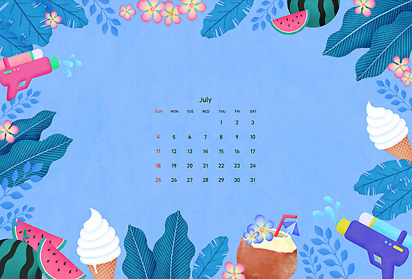 PSD 꽃 일러스트 아이스크림 여름음식 수박 사람없음 여름 파란색 야자수 달력 물방울 시원함 코코넛 야자수잎 7월 물총 2021년 제철과일 국내일러스트 나무 식물 계절 음식 컬러 잎 과일 디저트 날짜 연도 제철 파일형식 여름_계절