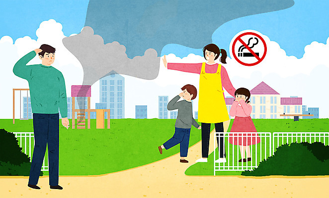 전신 PSD 여자 남자 어린이 일러스트 흡연 들기 소녀 소년 여러명 성인 유치원 금지 잡기 연기 금연 금연구역 금연표지판 국내일러스트 교육 캠페인 다수 모션 담배 사람 표지판 사회이슈 제한구역 파일형식