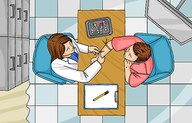 PSD 여자 남자 의자 일러스트 병원 주사기 사람 앉기 상반신 성인 두명 컬러풀 볼펜 모니터 환자 의사 커튼 책상 서랍장 건강검진 서류판 채혈 혈액검사 국내일러스트 컬러 가구 의학 의료기기 모션 컴퓨터 펜 사무용품 의료진 검사_조사 파일형식