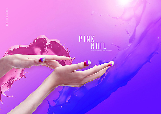 PSD 편집이미지 손 분홍색 잉크 손짓 신체부위 빛 보라색 네일아트 손톱 네일샵 이미지편집 컬러 모션 사람 뷰티 상점 파일형식