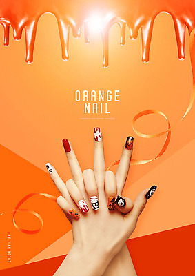 PSD 편집이미지 손 리본 신체부위 주황색 흐름 네일아트 손톱 이미지편집 컬러 컨셉 사람 뷰티 파일형식