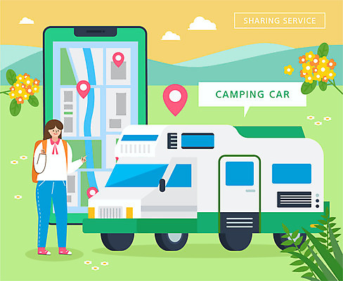 여자 꽃 지도 일러스트 산 한명 사람 상반신 성인 스마트폰 캠핑카 네비게이션 공유 여자한명만 공유경제 카쉐어링 국내일러스트 AI파일 식물 1 자동차 경제 핸드폰 스마트기기 여자만 파일형식 벡터