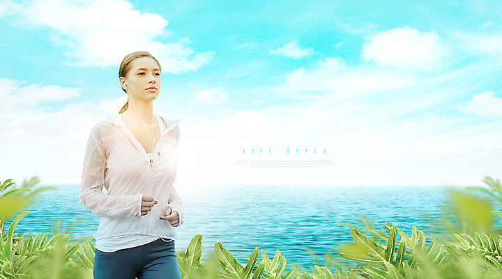 PSD 서양인 외국인 편집이미지 라이프스타일 공원 여자 이어폰 한명 사람 상반신 성인 30대 파란색 운동복 강 달리기 조깅 성인여자한명만 이미지편집 1 옷 공공시설 컬러 음향기기 모션 인종 생활 장년 운동 여자한명만 성인여자만 파일형식