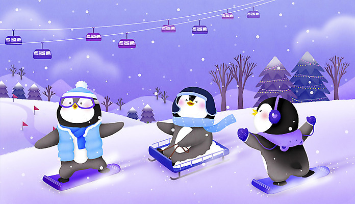 PSD 나무 구름 스포츠 겨울 일러스트 스키장 산 세마리 사람없음 보라색 눈 깃발 스노우보드 언덕 썰매 케이블카 스키고글 국내일러스트 자연요소 식물 계절 컬러 날씨 3 보드_스포츠 파일형식