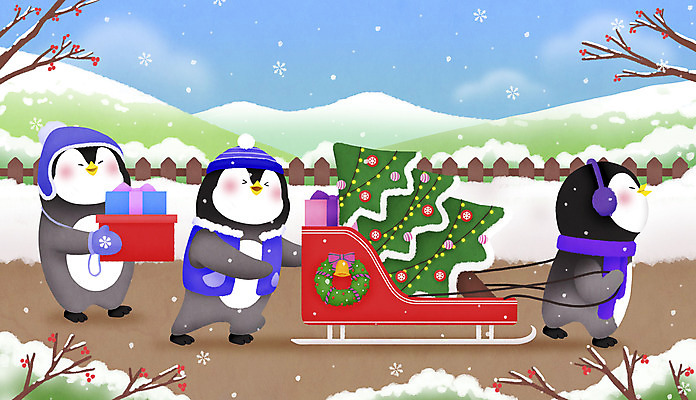 PSD 나무 겨울 일러스트 세마리 선물 들기 사람없음 상자 컬러풀 크리스마스트리 목도리 눈 풀 밀기 귀마개 펭귄 썰매 국내일러스트 자연요소 식물 잡화 계절 컬러 크리스마스 모션 조류 날씨 3 파일형식