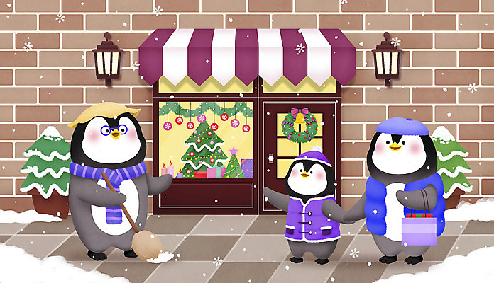 PSD 화분 크리스마스 겨울 일러스트 세마리 선물 들기 사람없음 쇼핑 크리스마스트리 갈색 상점 손잡기 인사 빗자루 쓸기 국내일러스트 계절 기념일 컬러 모션 3 예절 청소도구 파일형식