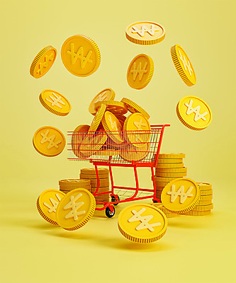 PSD 편집 편집이미지 백그라운드 사람없음 노란색 3D소스 3D 동전 쇼핑카 디지털합성 담기 금화 동전탑 편집소스 편집3D 컬러 돈 모션 쇼핑 쌓기 카트 황금 파일형식