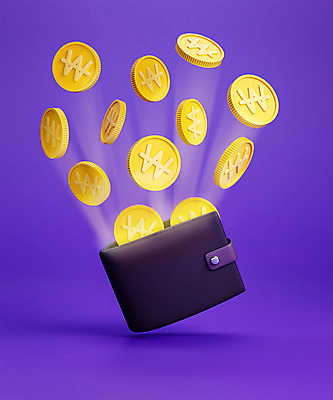 PSD 편집 편집이미지 백그라운드 사람없음 3D소스 3D 보라색 동전 지갑 디지털합성 금화 편집소스 편집3D 컬러 돈 황금 파일형식