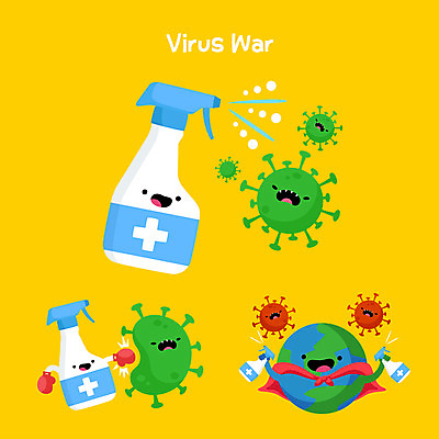 캐릭터 지구 일러스트 들기 사람없음 노란색 권투글러브 바이러스 뿌리기 싸움 박테리아 백신 소독제 일러캐릭터 AI파일 컬러 의학 모션 글러브 파일형식 벡터