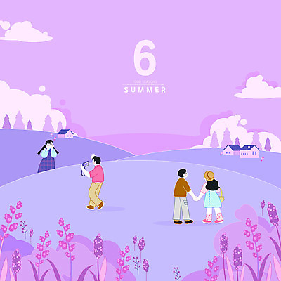 전신 PSD 커플 여자 남자 일러스트 들기 여러명 여름 손잡기 보라색 사진촬영 축제 달력 6월 언덕 라벤더 꽃받침 라벤더축제 국내일러스트 계절 꽃 컬러 다수 관계 모션 사람 손짓 촬영 날짜 허브 꽃축제 파일형식