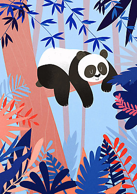 PSD 나무 동물 한마리 일러스트 나뭇잎 사람없음 컬러풀 잠 숲속 편안함 판다 트로피컬아트 국내일러스트 식물 1 컬러 잎 곰 감각 숲 그림 파일형식