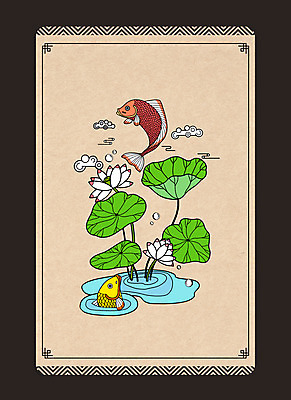 PSD 두마리 일러스트 연꽃 사람없음 물 전통무늬 연못 구름모양 잉어 민화 베이지색 2021년 국내일러스트 자연요소 모양 전통 꽃 컬러 2 무늬 어류 연도 그림 파일형식 구름_자연