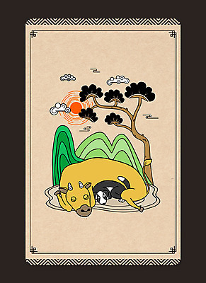 PSD 동물캐릭터 두마리 일러스트 산 사람없음 태양 전통무늬 소나무 소 개 구름모양 민화 베이지색 2021년 신축년 국내일러스트 일러캐릭터 자연요소 모양 나무 동물 캐릭터 전통 컬러 2 무늬 포유류 연도 그림 파일형식 구름_자연