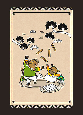 PSD 동물캐릭터 두마리 일러스트 사람없음 전통무늬 소나무 소 윷놀이 한복 소캐릭터 구름모양 민화 베이지색 2021년 신축년 국내일러스트 일러캐릭터 모양 나무 동물 캐릭터 한국전통 전통 컬러 2 무늬 포유류 전통놀이 전통의상 연도 그림 파일형식 구름_자연