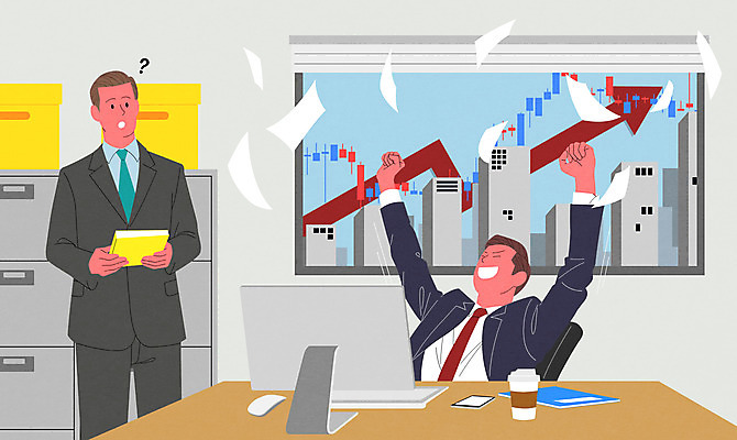 PSD 남자 화살표 일러스트 그래프 서기 들기 사람 앉기 상반신 성인 두명 사무실 기쁨 만세 비즈니스맨 주식 호기심 대박 상한가 주가상승 성인남자만 국내일러스트 감정 컨셉 비즈니스 모션 금융 직장인 상승 남자만 성인만 파일형식