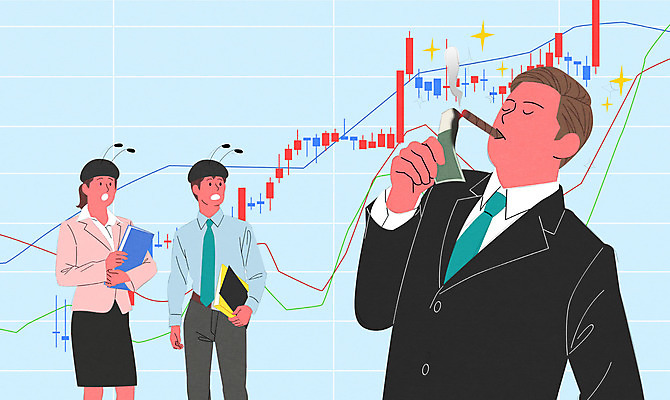 PSD 여자 남자 일러스트 그래프 담배 사람 상반신 세명 잡기 비즈니스맨 자신감 주식 대박 부러움 상한가 주가상승 성인만 국내일러스트 감정 비즈니스 모션 금융 직장인 상승 파일형식