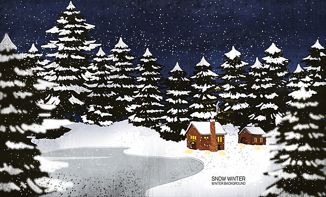 PSD 나무 일러스트 주택 사람없음 흰색 눈 야간 겨울풍경 국내일러스트 자연요소 식물 컬러 겨울 날씨 풍경 건물 파일형식