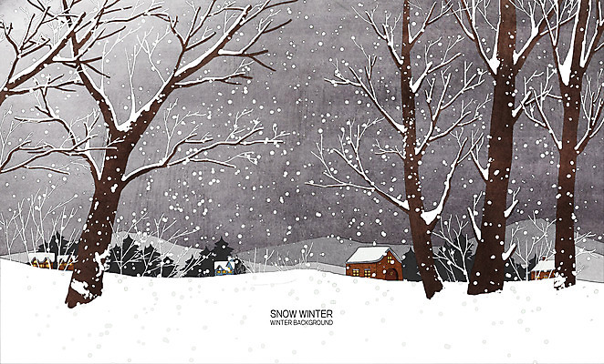 PSD 나무 일러스트 주택 사람없음 회색 흰색 눈 겨울풍경 국내일러스트 자연요소 식물 컬러 겨울 날씨 풍경 건물 파일형식