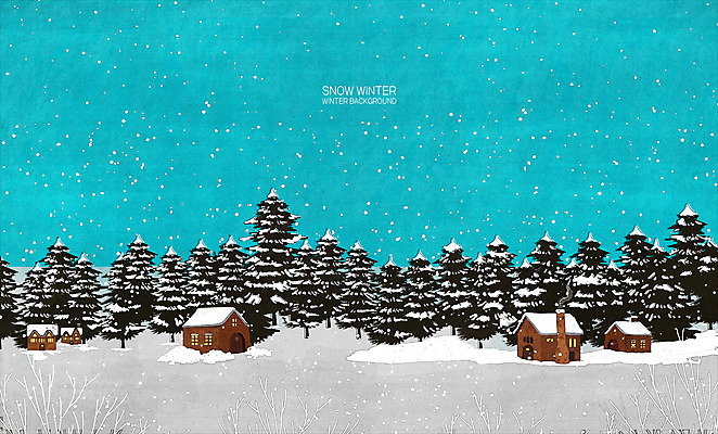 PSD 나무 일러스트 주택 사람없음 빛 마을 눈 민트색 겨울풍경 국내일러스트 자연요소 식물 컬러 겨울 날씨 풍경 건물 파일형식
