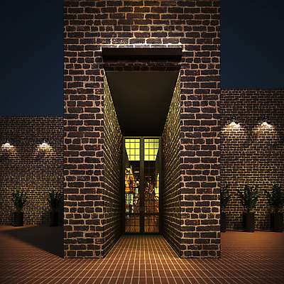 PSD 편집이미지 화분 벽돌 출입구 조명 간판 사람없음 건물 빛 3D 문 상점 어둠 고급 디지털합성 복고 목업 뉴트로 편집3D 건축물 컨셉 파일형식