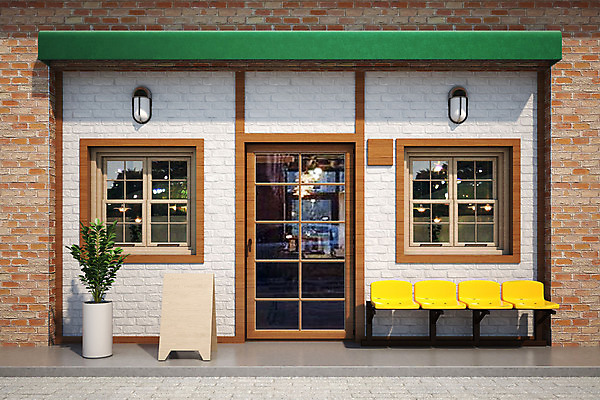 PSD 편집이미지 화분 창문 간판 사람없음 건물 3D 문 상점 디지털합성 복고 입간판 플라스틱의자 상업시설 목업 뉴트로 편집3D 건축물 의자 시설 상업 파일형식