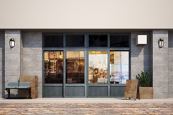 PSD 편집이미지 간판 사람없음 건물 3D 문 상점 디지털합성 모던 복고 돌벽 입간판 플라스틱의자 상업시설 목업 뉴트로 편집3D 건축물 벽 의자 시설 상업 파일형식