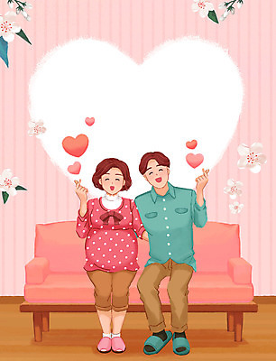 전신 PSD 부부 여자 남자 행복 분홍색 일러스트 가족 엄마 사랑 미소 웃음 사람 앉기 성인 두명 소파 화목 임산부 임신 벚꽃 하트 출산 아빠 손하트 성인만 국내일러스트 모양 커플 꽃 감정 컬러 컨셉 의자 관계 모션 표정 손짓 파일형식