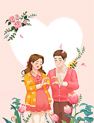 PSD 식물 부부 여자 남자 분홍색 일러스트 가족 엄마 사랑 미소 사람 상반신 성인 두명 장미 화목 임산부 임신 튤립 하트 아빠 손하트 성인만 국내일러스트 모양 커플 꽃 감정 컬러 컨셉 관계 표정 손짓 파일형식