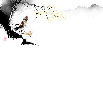 PSD 나무 꽃 일러스트 캘리그라피 붓터치 산 병아리 풍경 사람없음 나뭇가지 닭 동양화 번짐 낙관 산수화 암탉 국내일러스트 식물 조류 미술 암컷 파일형식 효과
