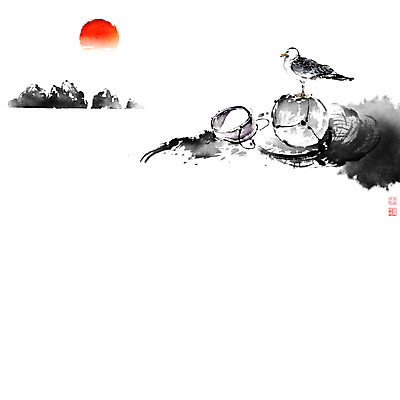 PSD 구름 바다 섬 일러스트 캘리그라피 갈매기 조류 붓터치 풍경 사람없음 태양 바위 도구 그물 물안경 동양화 번짐 바위섬 낙관 산수화 국내일러스트 자연요소 동물 미술 돌_바위 수영용품 파일형식 효과