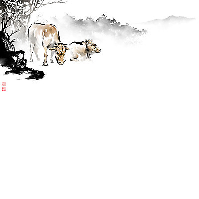 PSD 나무 구름 잎 일러스트 캘리그라피 붓터치 산 풍경 초원 사람없음 바위 소 숲 동양화 언덕 번짐 낙관 고삐 산수화 국내일러스트 자연요소 식물 포유류 미술 돌_바위 파일형식 효과