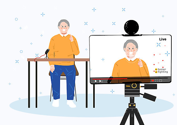 전신 PSD 노년 남자 일러스트 한명 사람 앉기 실버라이프 손들기 마이크 온라인 삼각대 동영상 실버취업 라이브 촬영카메라 노인남자한명만 1인미디어 브이로그 영상촬영 국내일러스트 1 라이프스타일 음향기기 모션 성인 카메라 촬영 구직 방송 남자한명만 노인남자만 파일형식