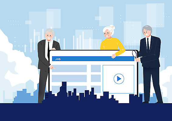 전신 PSD 여자 노년 남자 일러스트 비즈니스 돋보기 모바일 서기 들기 사람 건물 세명 실버라이프 홈페이지 구직 남색 일자리 실버취업 채용공고 노인만 국내일러스트 라이프스타일 건축물 컬러 컨셉 모션 성인 채용 성인만 파일형식