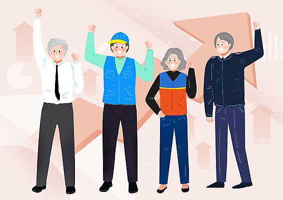 전신 PSD 여자 노년 남자 화살표 분홍색 일러스트 응원 서기 사람 여러명 실버라이프 파이팅 직장인 경찰 택배기사 실버취업 노인만 국내일러스트 직업 라이프스타일 컬러 다수 모션 성인 구직 배달원 성인만 파일형식